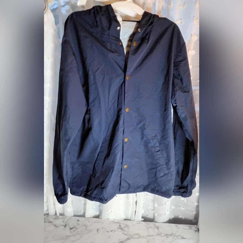 Vintage. Navy‎ Hooded Windbreaker - Picture 4 of 7